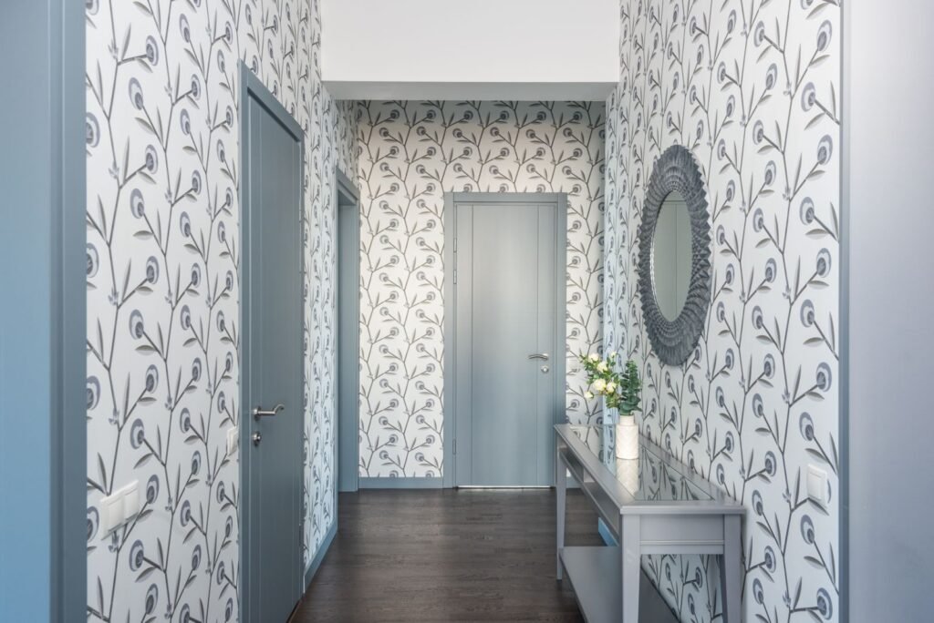 Stylish entryway with a console table, mirror, and decor